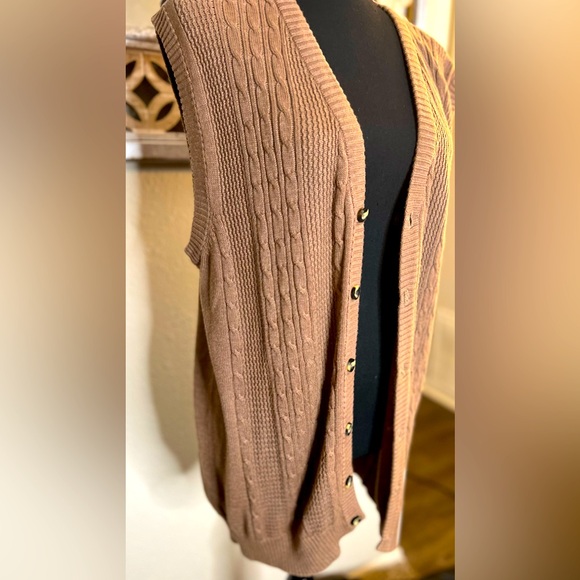 🤩  VINTAGE Oscar De La Renta Vest Mens Brn Cable Knit Sleeveless Button Grandpa - Picture 3 of 8
